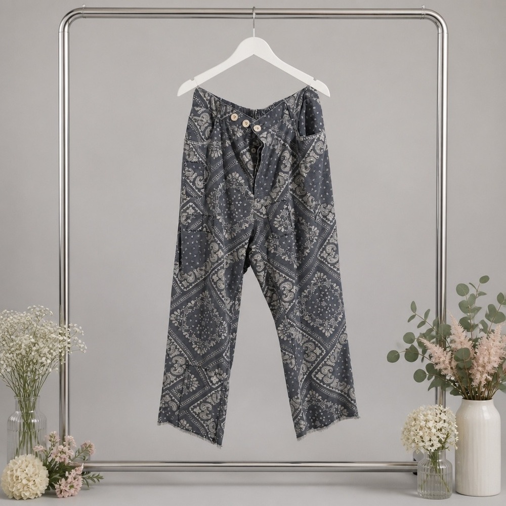 Jaded Gypsy Traveler Pants Blue Paisley Bandana Print Cotton  L/XL Made in LA